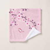 Bloemig kersenbloesem monogram naam roze glitters bad handdoek (Wasdoekje)