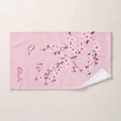 Bloemig kersenbloesem monogram naam roze glitters bad handdoek (Handdoek)
