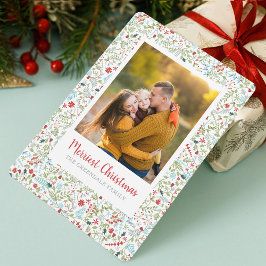 Bloemig Kerstpatroon Foto Feestdagenkaart