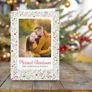 Bloemig Kerstvakantiepatroon Foto Groet Kaart