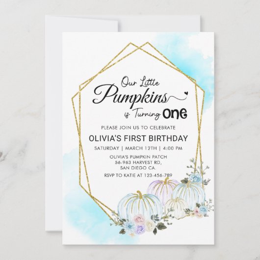 Bloemig klein pompoen 1e verjaardagsfeest kaart (Voorkant)