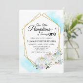 Bloemig klein pompoen 1e verjaardagsfeest kaart (Staand voorkant)