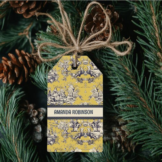  bloemig lakgeel toile de jouy monogram cadeaulabel
