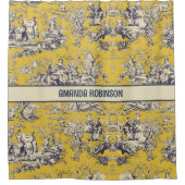 bloemig lakgeel toile de jouy monogram douchegordijn (Voorkant)