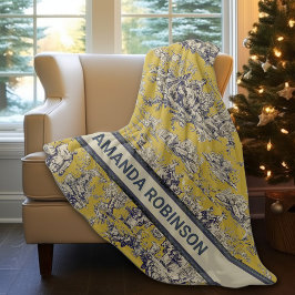  bloemig lakgeel toile de jouy monogram fleece deken