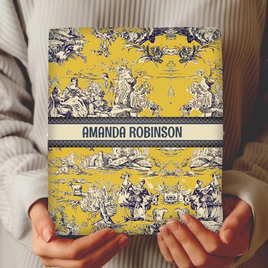 bloemig lakgeel toile de jouy monogram inpakpapier vel