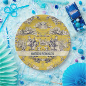  bloemig lakgeel toile de jouy monogram papieren bordje (Feest)