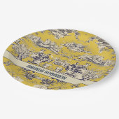  bloemig lakgeel toile de jouy monogram papieren bordje (Gekanteld)