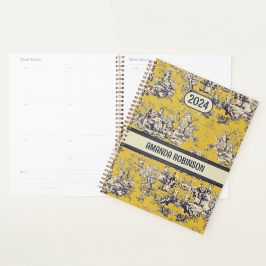 bloemig lakgeel toile de jouy monogram planner (Display)