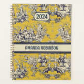  bloemig lakgeel toile de jouy monogram planner (Voorkant)