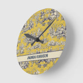  bloemig lakgeel toile de jouy monogram ronde klok (Hoek)