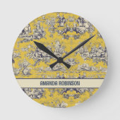 bloemig lakgeel toile de jouy monogram ronde klok (Voorkant)