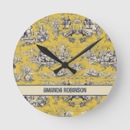 bloemig lakgeel toile de jouy monogram ronde klok