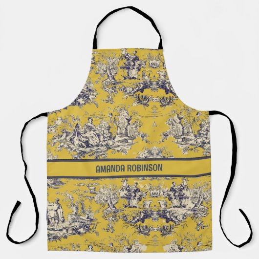  bloemig lakgeel toile de jouy monogram schort (Voorkant)