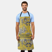 bloemig lakgeel toile de jouy monogram schort (Gedragen)