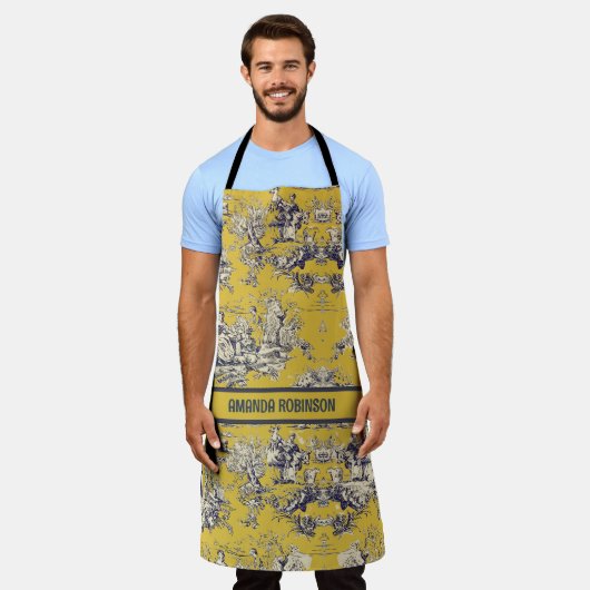  bloemig lakgeel toile de jouy monogram schort (Gedragen)