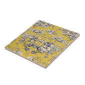  bloemig lakgeel toile de jouy monogram tegeltje (Zijkant)