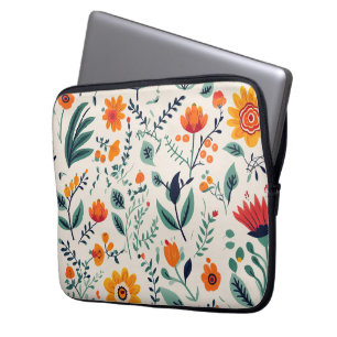 Bloemig laptophoesje met levendig oranje laptop sleeve