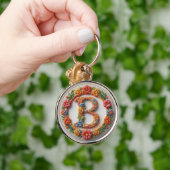 Bloemig Letter B Monogram Ontwerp Sleutelhanger (Hand)