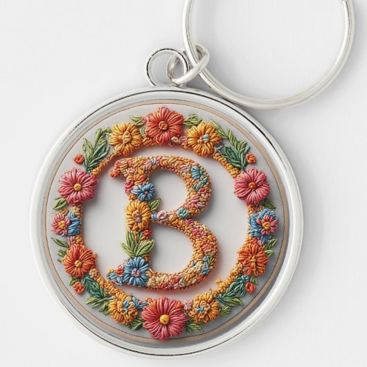 Bloemig Letter B Monogram Ontwerp Sleutelhanger (Voorkant)