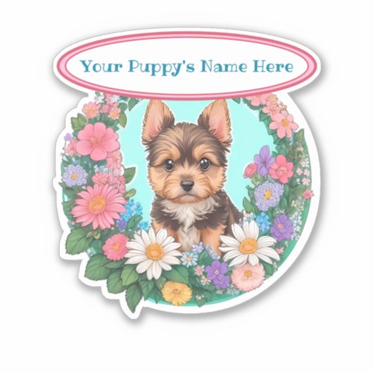 Bloemig lijst met schattig Yorkshire custom Sticker (Voorkant)