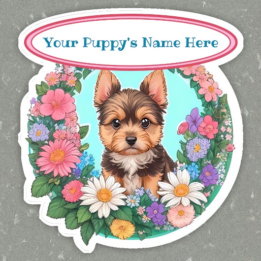 Bloemig lijst met schattig Yorkshire custom Sticker