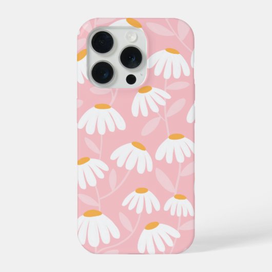 Bloemig Madeliefjes Patroon Roze & Wit iPhone Hoesje (Achterkant)