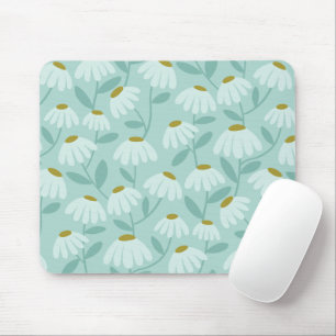 Bloemig Madeliefjes Patroon Teal Blauw & Olijfgroe Muismat