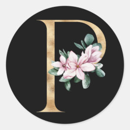 Bloemig magnolia monogram in gouden letter P Ronde Sticker