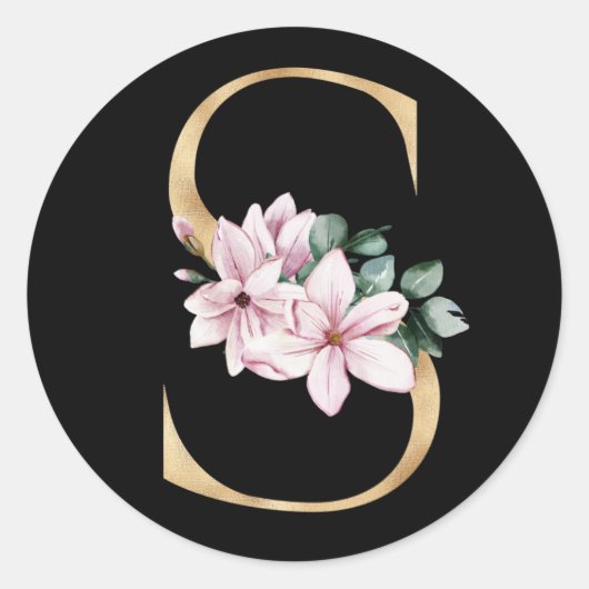 Bloemig magnolia monogram in gouden letter S Ronde Sticker (Voorkant)