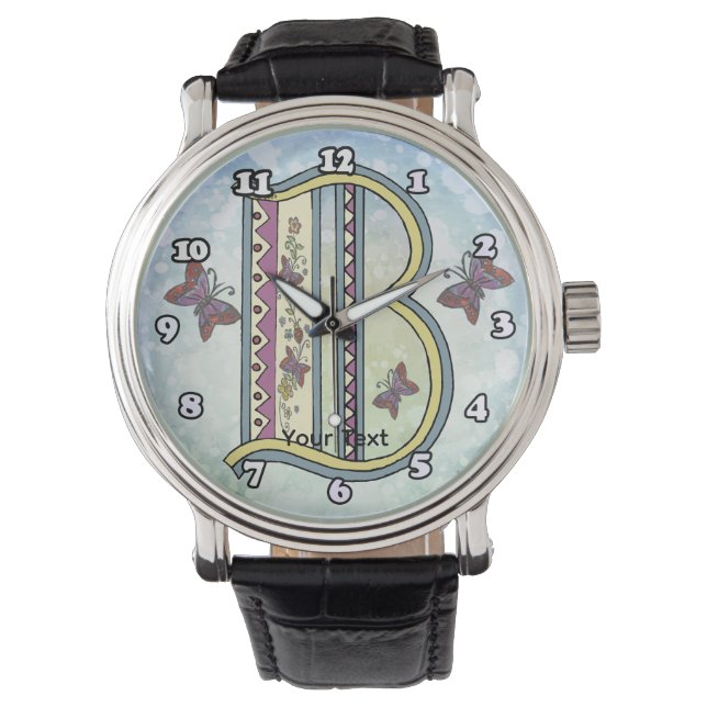 bloemig Monogram B Horloge (Voorkant)