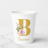 Bloemig Monogram Bloemige Aangepaste Naam Initiaal Papieren Bekers (Voorkant)