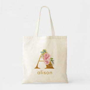 Bloemig Monogram Bloemige Naam Bruidsmeisje Initia Tote Bag