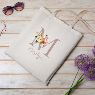 Bloemig Monogram Bruidsmeisje Bachelorette Feest C Tote Bag