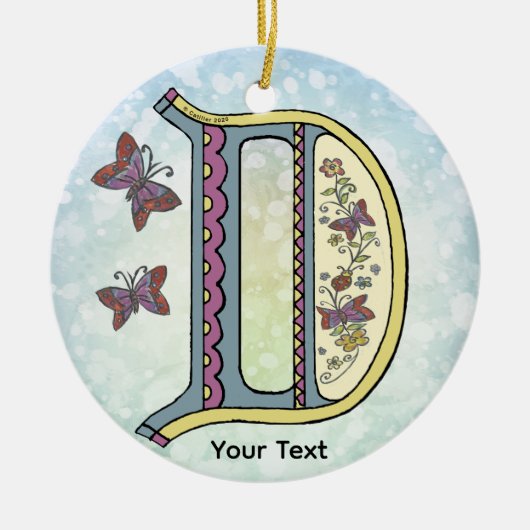 bloemig Monogram D Keramisch Ornament (Voorkant)