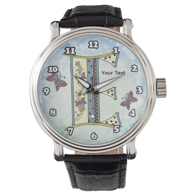 bloemig Monogram E Horloge (Voorkant)