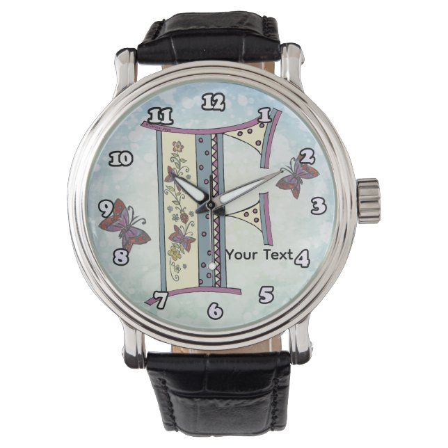 bloemig Monogram F Horloge (Voorkant)