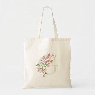 bloemig monogram G bruiloft lente bruidsfeestje Tote Bag