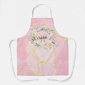 Bloemig Monogram Gouden Schrift Roze Geode Agaat Schort (Voorkant)