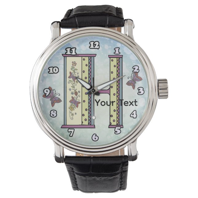 bloemig Monogram H Horloge (Voorkant)