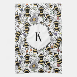 Bloemig Monogram Hommeltje  Theedoek
