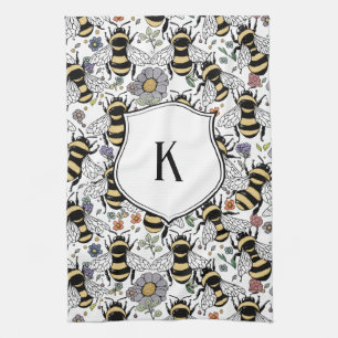 Bloemig Monogram Hommeltje Theedoek