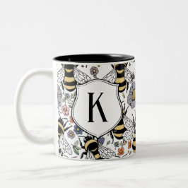 Bloemig Monogram Hommeltje  Tweekleurige Koffiemok