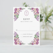 Bloemig Monogram Huwelijk RSVP Kaartje (Staand voorkant)