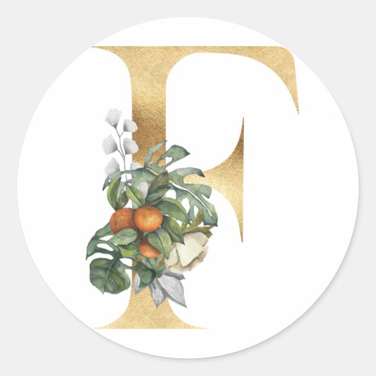 Bloemig monogram in goud Klassieke Ronde Sticker (Voorkant)