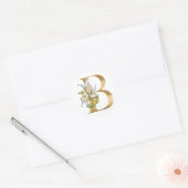Bloemig monogram in goud Klassieke Ronde Sticker (Envelop)