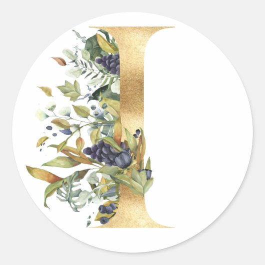 Bloemig monogram in goud Klassieke Ronde Sticker (Voorkant)