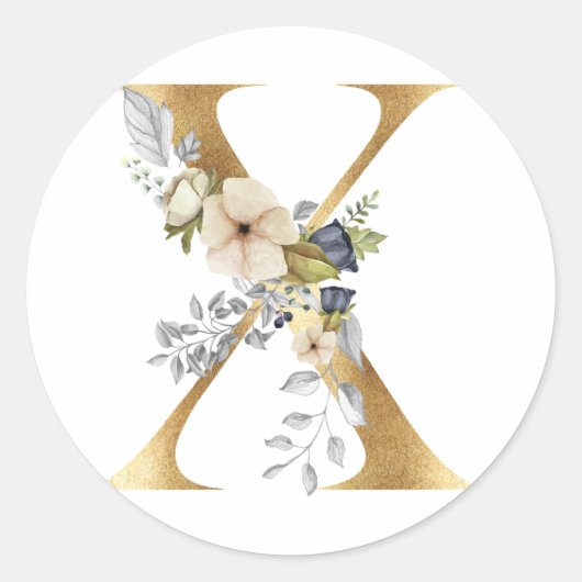 Bloemig monogram in goud Klassieke Ronde Sticker (Voorkant)