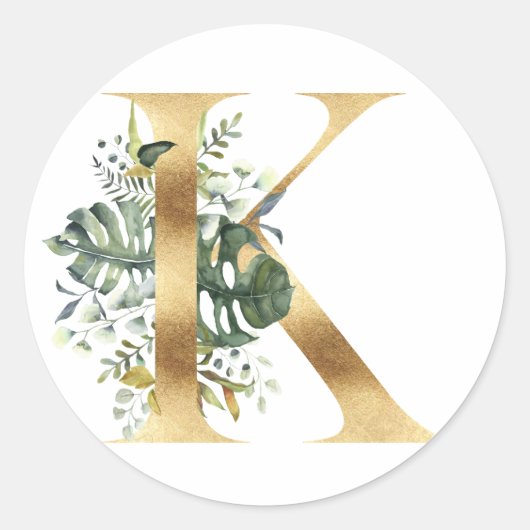 Bloemig monogram in goud Klassieke Ronde Sticker (Voorkant)