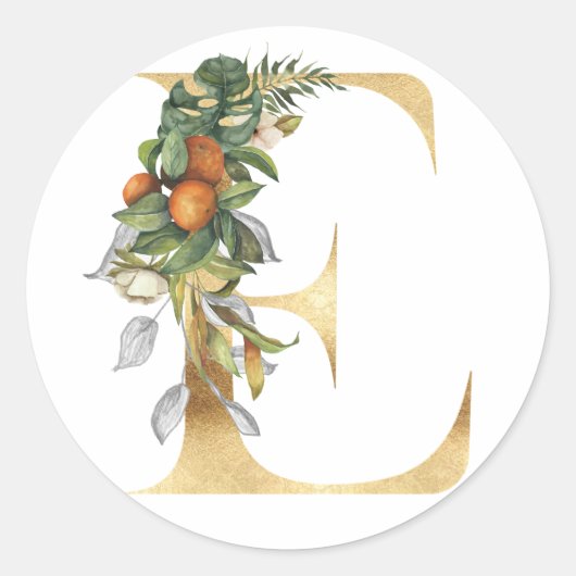 Bloemig monogram in goud Klassieke Ronde Sticker (Voorkant)